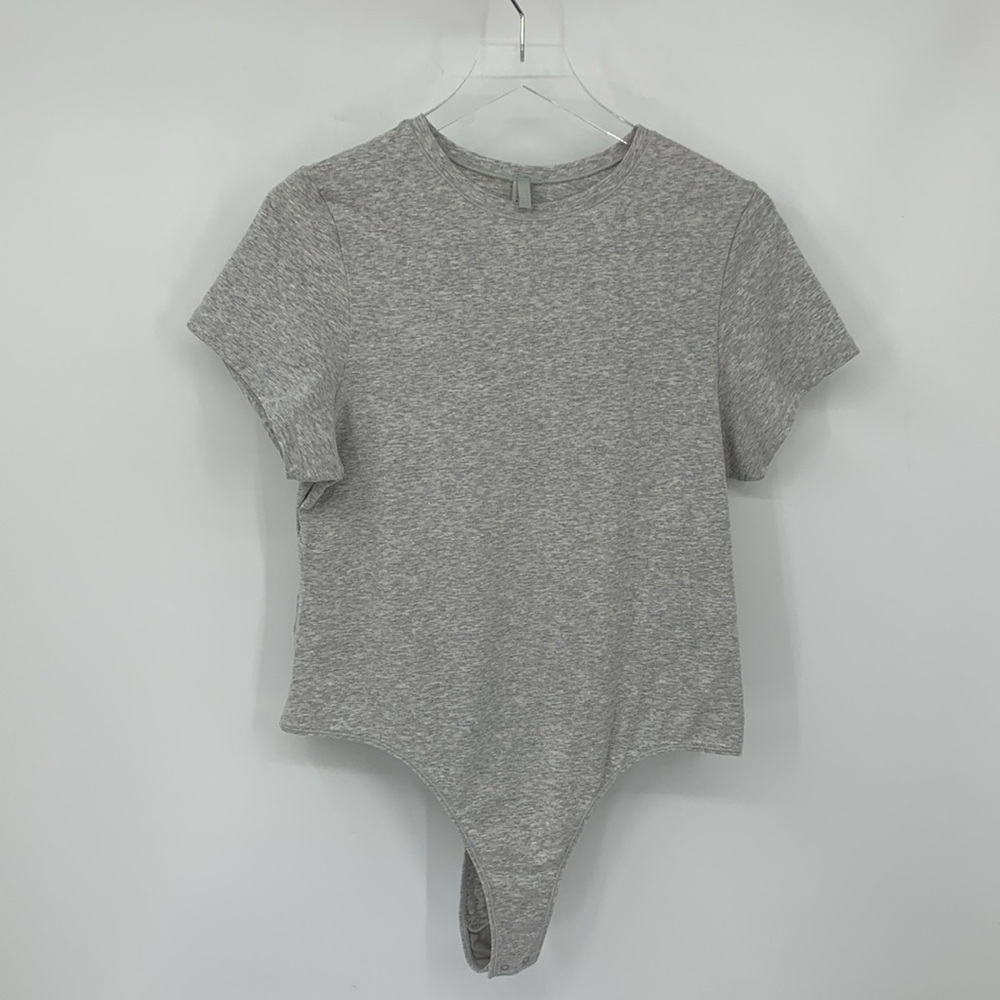 SKIMS t-shirt bodysuit gray heather stretch knit cotton short sleeve new 2X